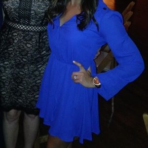 Cobalt Blue GB Short Dress with Bell Sleeves